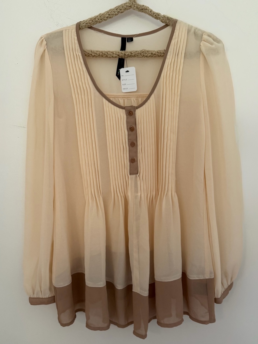 Bellatrix Cream Blouse with Brown Contrast Trim